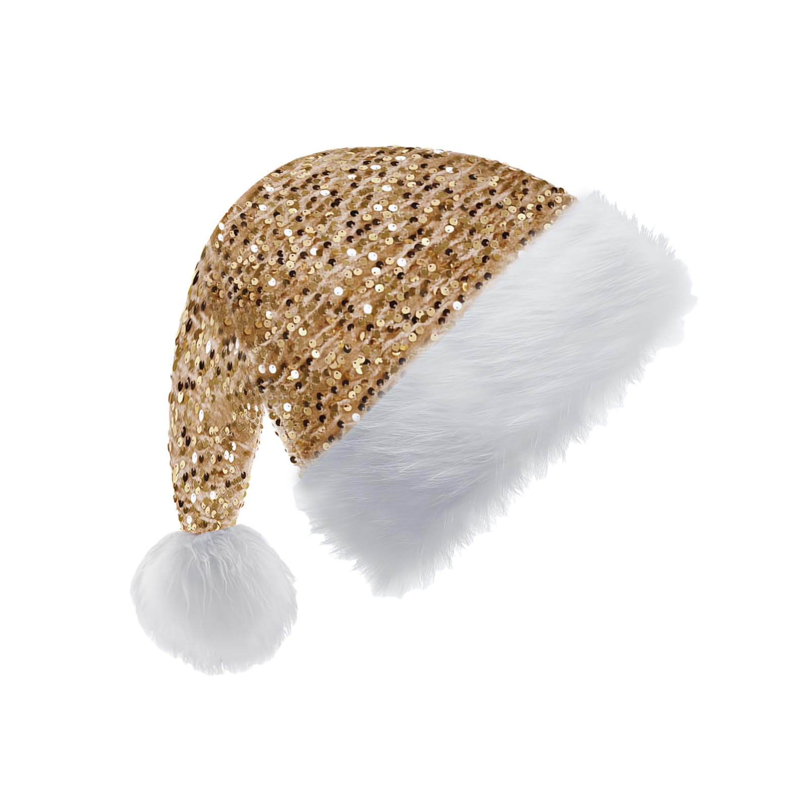 Champagne Santa Hat Sparkly Christmas Hats for Adults,Kids,Father Christmas Hat Santa Costume,Sequin Xmas Hat Plush Luxury Santa Claus Hat,Christmas Party Hat Cap for Men Women Xmas Holiday New Year — image 1