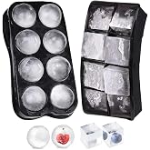 2-Inch Silicone Ice Cube Tray, Sphere and Square Ice Mold Set, 2 Pack | Includes lids and funnel, 16-cavity capacity, food gr