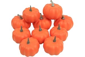 GHRDOPY 10Pcs Fake Pumpkins Fall Thanksgiving Decorations,Orange Plastic Pumpkins Home Decor, Artificial Mini Pumpkin for Decorating Autumn Harvest Outdoor Indoor Fall Decor Centerpiece Table Decorations