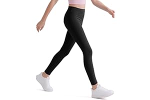 HASMES Girls Athletic Leggings High Waisted Comfort Soft Elastic Yoga Dance Running Pants with Pockets Activewear