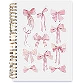 ISANOU Pink Preppy Bow Notebook Journal,Cute Gifts for Teen Girls Women,School Office Hardcover Spiral Notebook 5.5x8.3 Inch