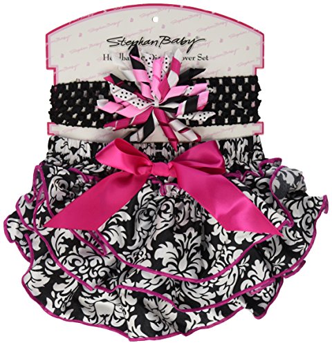 Stephan Baby Ruffled Diaper Cover and Curly Band Gift Set, Little Diva Hot Pink and Black, 6-12 Months