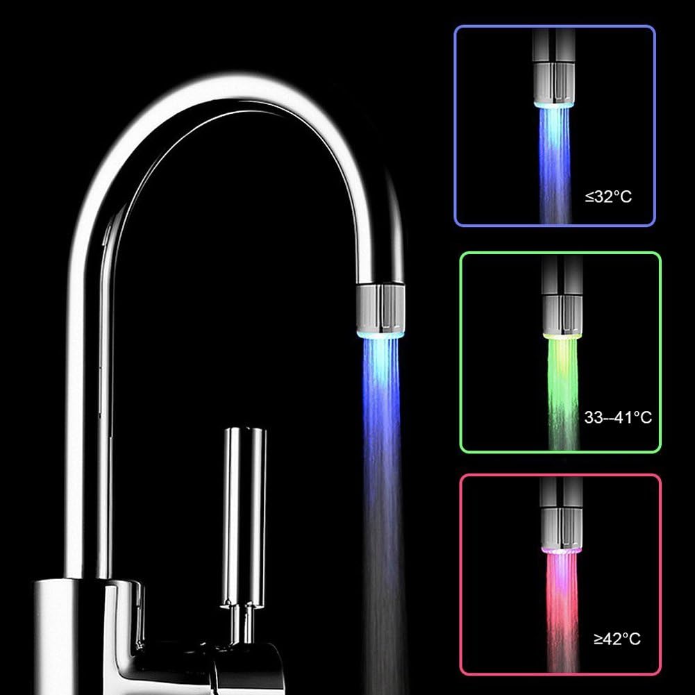 SHABEI LED Faucet Temperature Sensor 3 Colors Change Mini Glow LED Water Stream Faucet Tap Light Water Powered