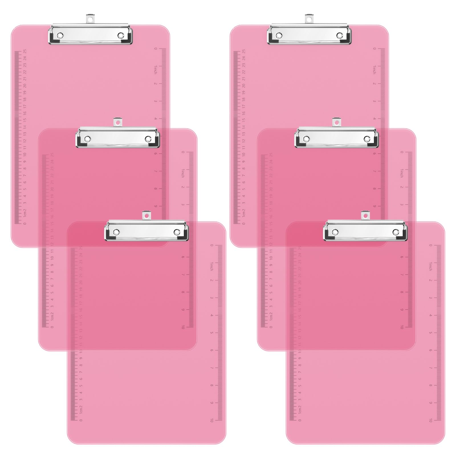 Piasoenc 6 Pack Plastic Clipboards, Translucent Clip Board with Low Profile, Office Supply, School Supplies, Letter Size 12.5 x 9 Inches,Pink