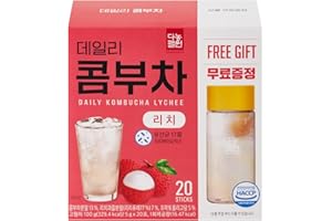 GENERIC Danonwon Kombucha Lychee Flavor (5g/20 Sticks) – Sugar Free and Fat Free, 17 Probiotics and Prebiotics, Instant Refreshing Kombucha with bottle