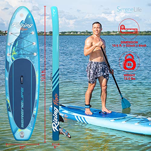 SereneLife Inflatable Stand Up Paddle Board (6 Inches Thick) With