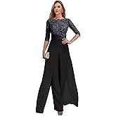 Lace Applique Mother of The Bride Pant Suits for Women Dressy 3/4 Sleeve Chiffon Formal Wedding Gust Outftis DP052