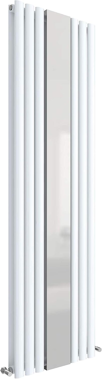 nuie HL331 Revive ǀ Modern Home Wall Mount Designer Vertical Double Panel Radiator with Mirror, 1800mm x 499mm x 78mm, High Gloss White