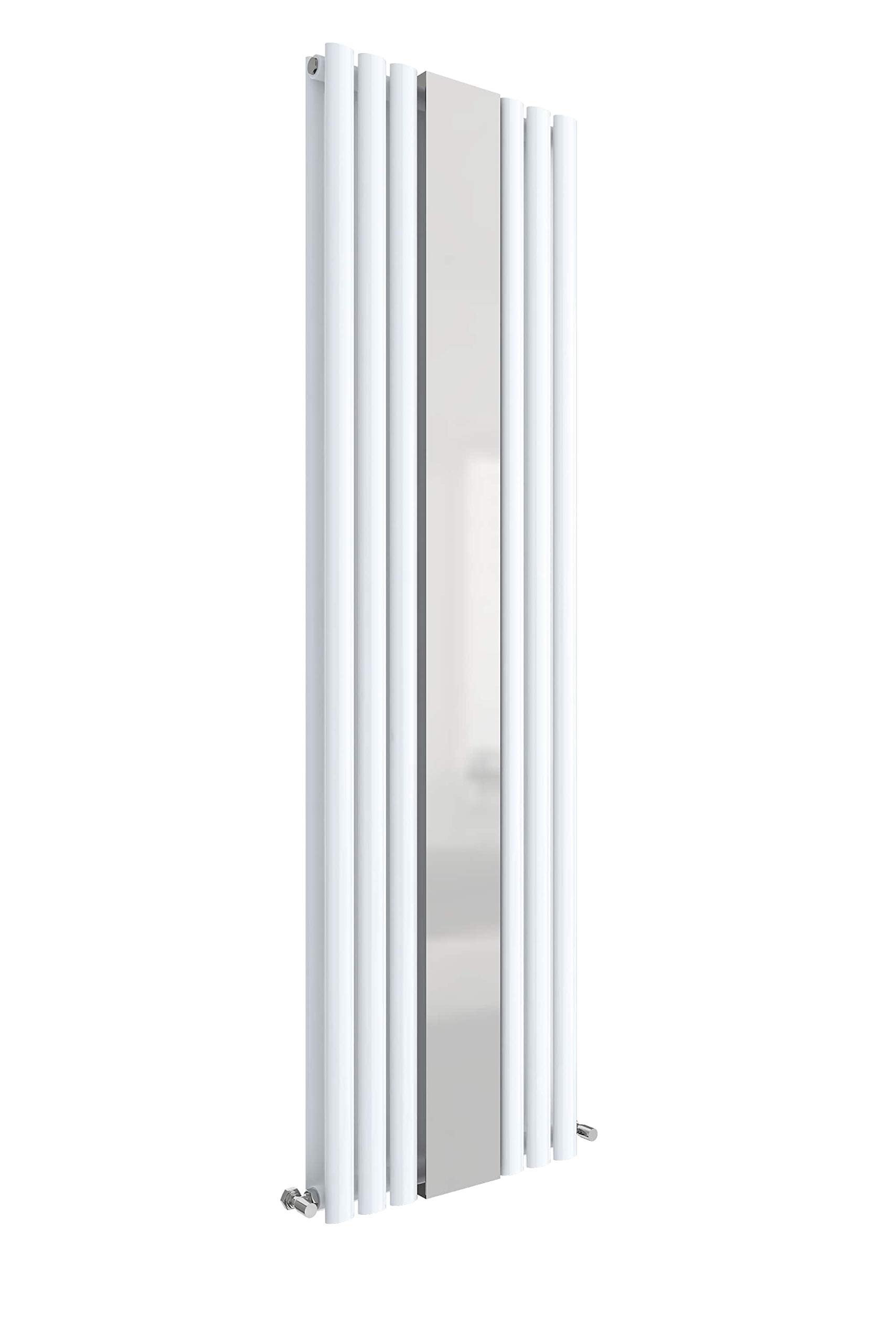 nuie HL331 Revive ǀ Modern Home Wall Mount Designer Vertical Double Panel Radiator with Mirror, 1800mm x 499mm x 78mm, High Gloss White