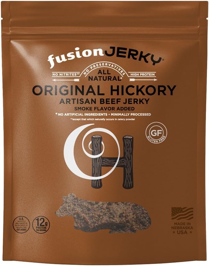 Fusion Jerky Hickory Beef Artisan Jerky, 14 oz – All Natural, 10g Protein, Peumium USA Sourced Meat, Gluten Free. No Nitrates. No Added MSG. No Preservatives