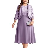 CYCLAMEN Plus Size Mother of The Bride Dress 2 Piece Set with Jacke Chiffon A-Line Sparkly Gown for Wedding Guest Formal