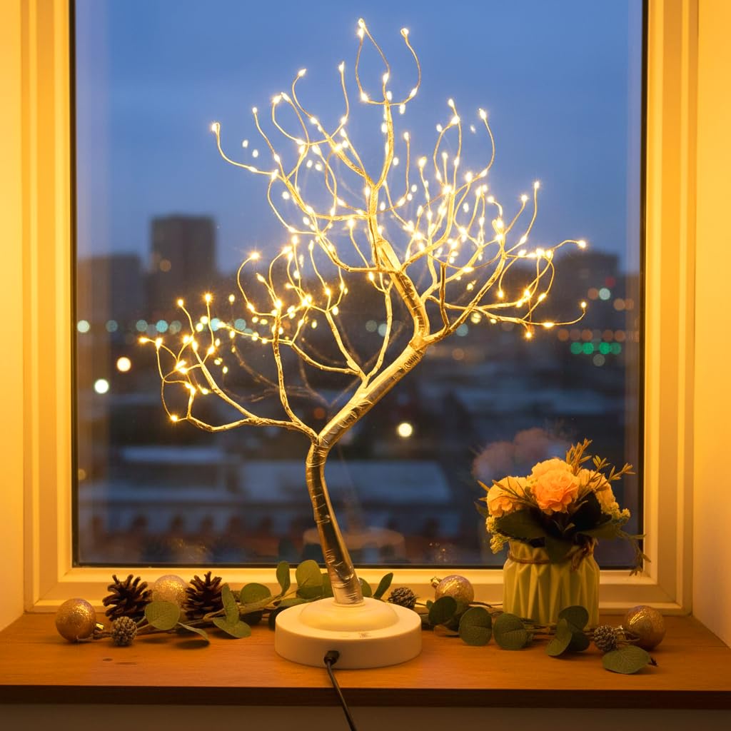 FUCHSUN $$$ Led Bonsai Tree Light Artificial Light Tree,Battery/USB Operated,Adjustable Branches, for Home Decoration Night Light and Gift (Warm White)