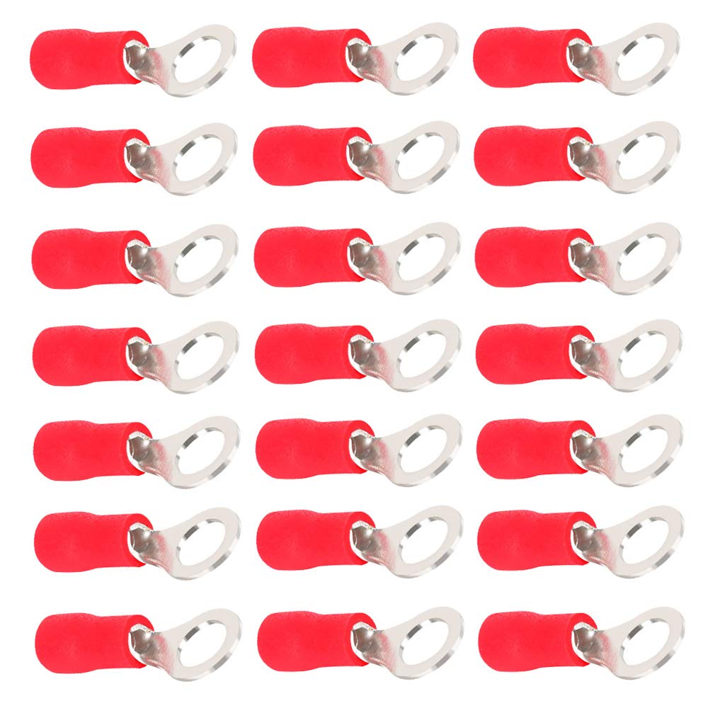 Mintice 100 X Red Copper Ring Butt Insulated Terminal Connectors 16-22 Gauge AWG Crimp Wire Electrical Cable Crimp M5