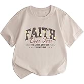 BeWithYou Girls Cute Faith Over Fear Shirt Kids Christian Religious Jesus Shirts Inspirational Bible Verse Graphic Tee Tops
