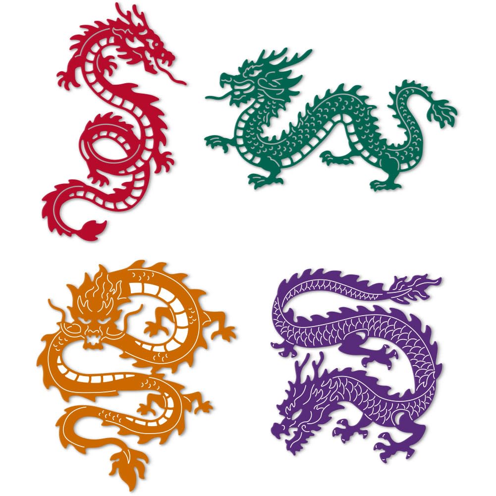 DELORIGIN 2 Sets Chinese Dragon Cutting Dies 4 Styles Card Borders Stitch Die Cut Sewing Carbon Steel Die Cuts Stencils Card Making Scrapbooking Embossingb Template Dies for Craft Albums Gift Decor