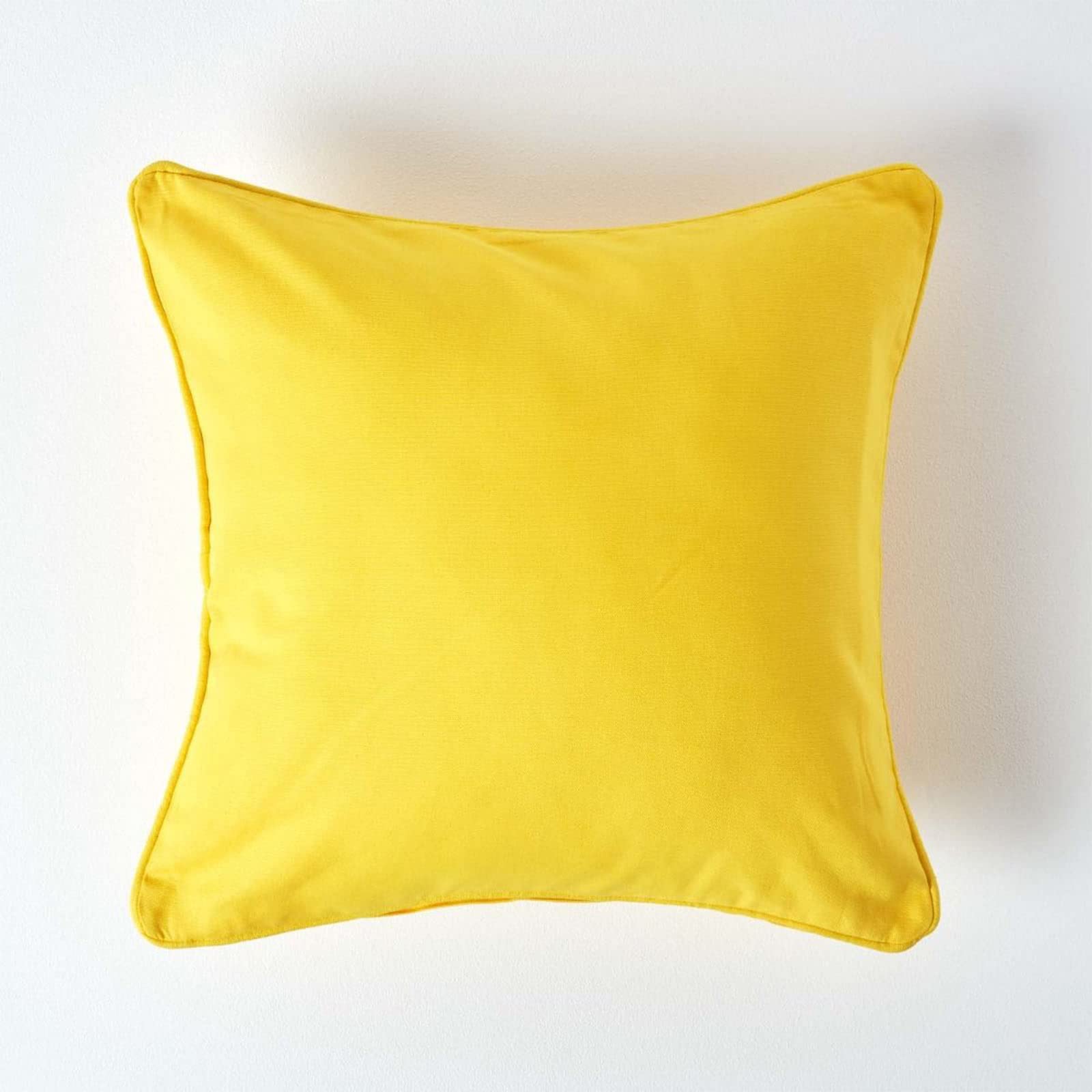 HOMESCAPES - 100% Cotton Plain Yellow Cushion Cover - 45 x 45 cm Square - 18 x 18 Inches - Bright Sunshine Yellow - Sofa Cushion Pillow Cover - Washable โ image 1