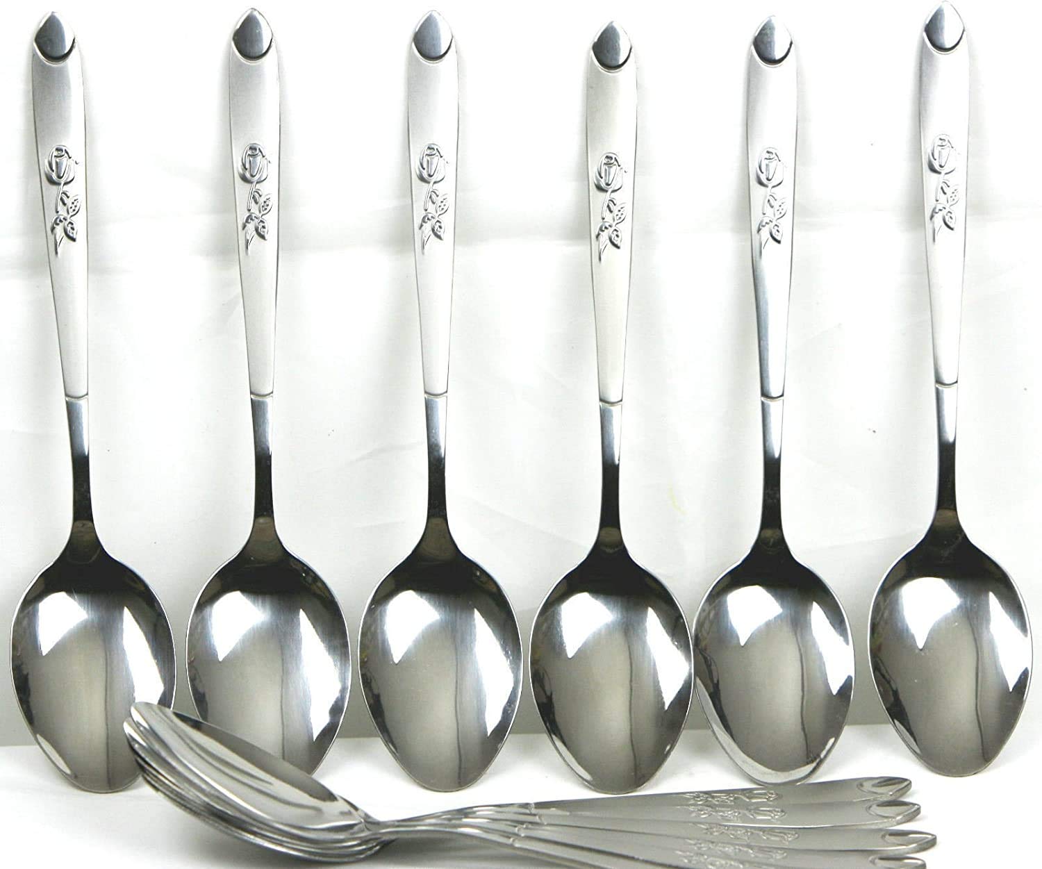 SDMAX 6X Flower Printed Stainless Steel Stylish Spoon Cutlery Dinner Table Spoons, Suitable for Any Style of Kitchen Tableware, Simple, Modern and Elegant Curve Design- Pack of 6