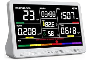 YNAK 16 in 1 Air Quality Monitor Indoor 7" Display 9 AQI+7 AQI Alerts, CO2 Monitor Air Quality Tester for CO2, TVOC, PM2.5 PM1.0 PM10, HCHO Temperature Humidity AQI & Time Air Quality Meter for Home