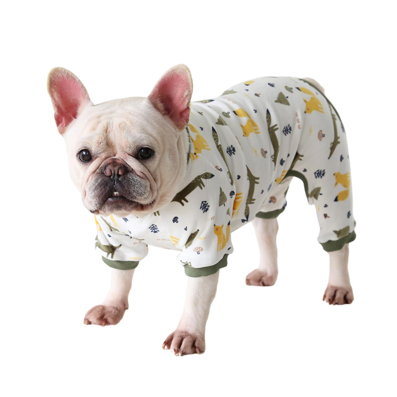 BT Bear Fat Dog Clothes,Autumn Winter Soft Warm Dog Pajamas Jumpsuit Pug Bulldog Onesies Clothes Costume for Cats Puppy Small Dogs XS,Green