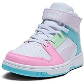 Puma Unisex-Child Rebound Layup Mid Hook and Loop, Puma White-Lilac Frost-Safe Lake, Little Kid 10.5