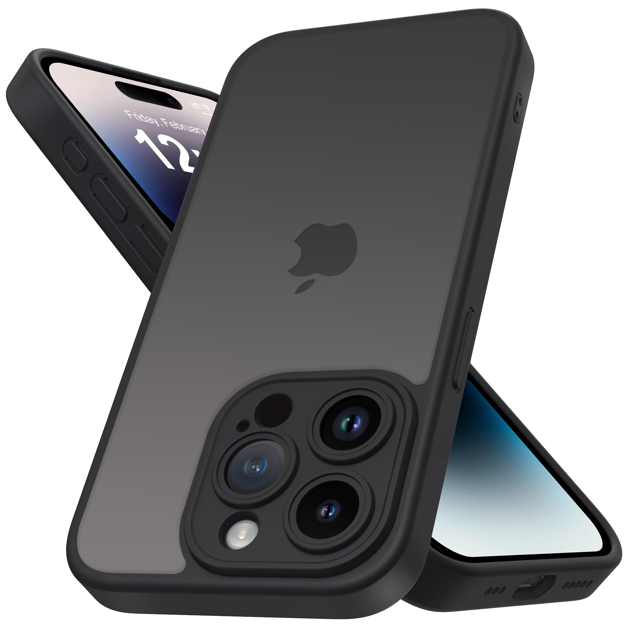 Mootobo for iPhone 14 Pro Case 6.1-Inch, Matte Shockproof Bumper Phone Cover, Military-Grade Protection Ultra Slim 360°Full Body Frosted Translucent Back Phone case(Black)