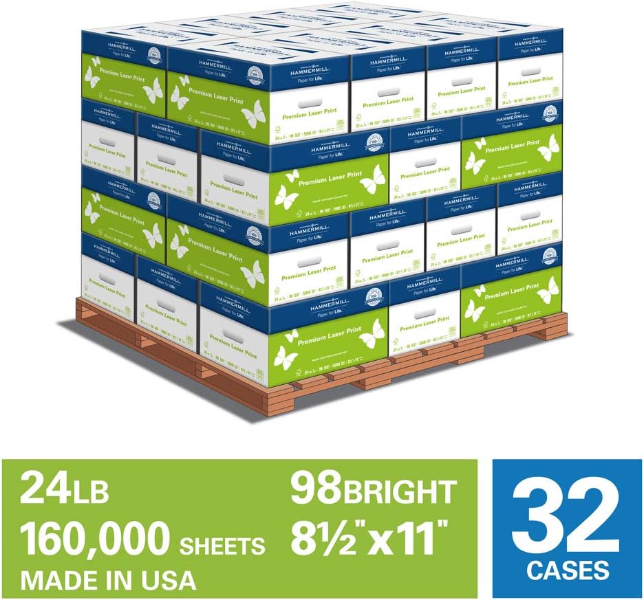 Hammermill Premium Laser Print 24lb Copy Paper, 11x17, 1 Ream, 500 Sheets, Made in USA, Sustainably Sourced From American Family Tree Farms, 98 Bright, Acid Free, Premium Laser Printer Paper, 104620R : Laser Printer Paper : Office Products