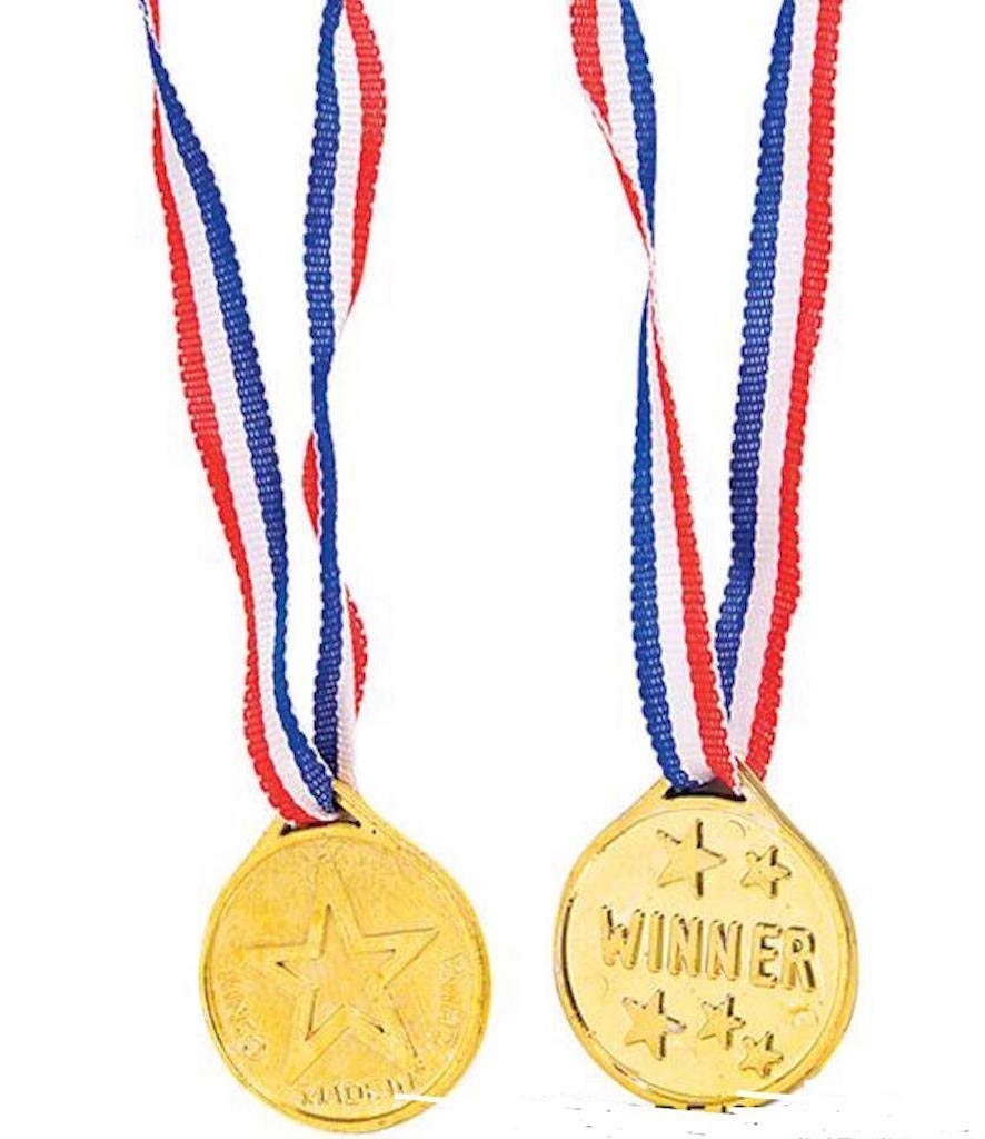 12 KIDS OLYMPIC GOLD WINNERS MEDALS PARTY GAMES BAG PRIZES GIFTS