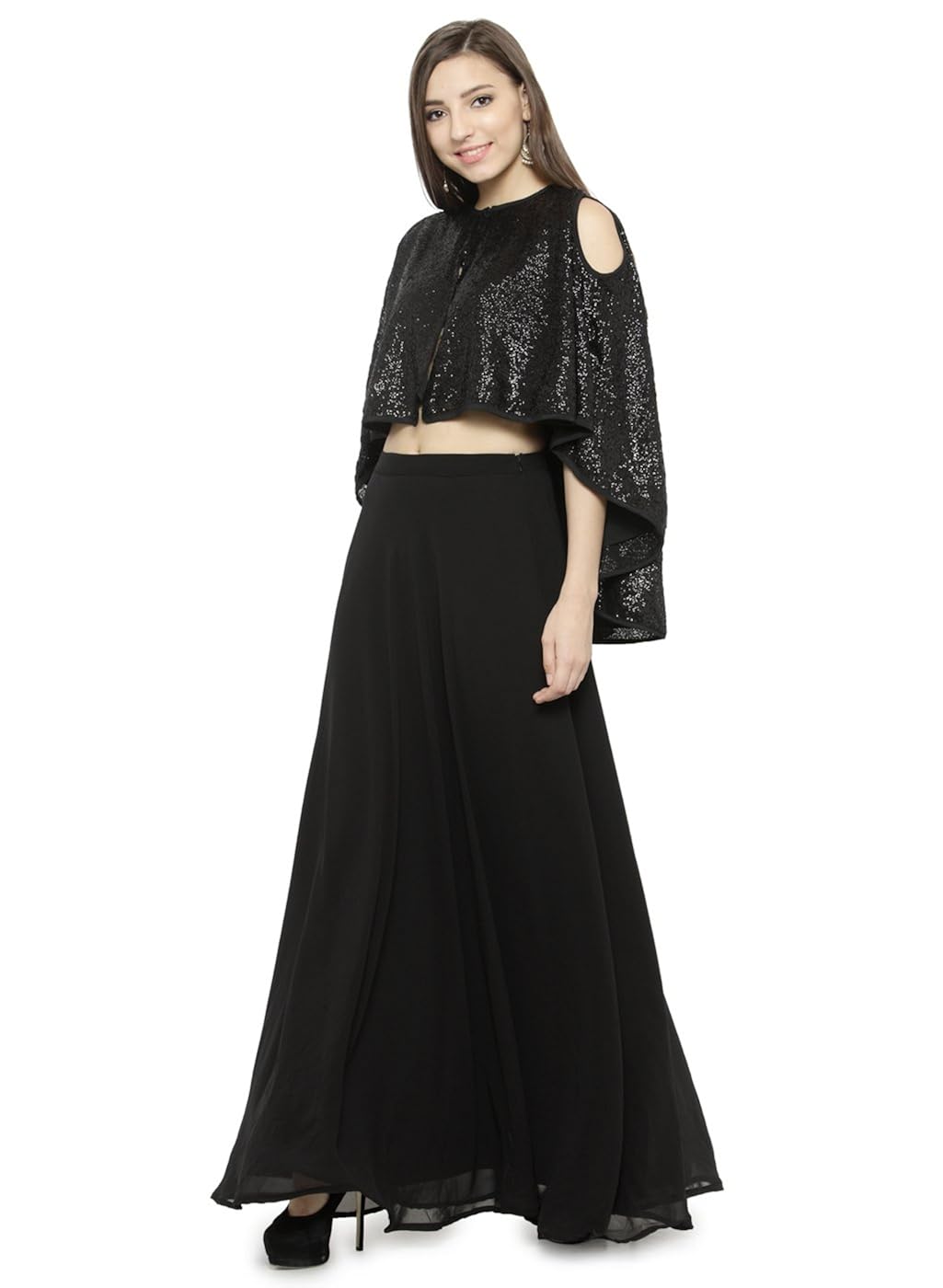 just wow black poly georgette women's dress (jw407)