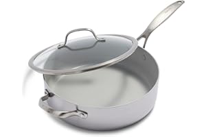 GreenPan Venice Pro Tri-Ply Stainless Steel Healthy Ceramic Nonstick 5QT Saute Pan Jumbo Cooker with Helper Handle and Lid, P