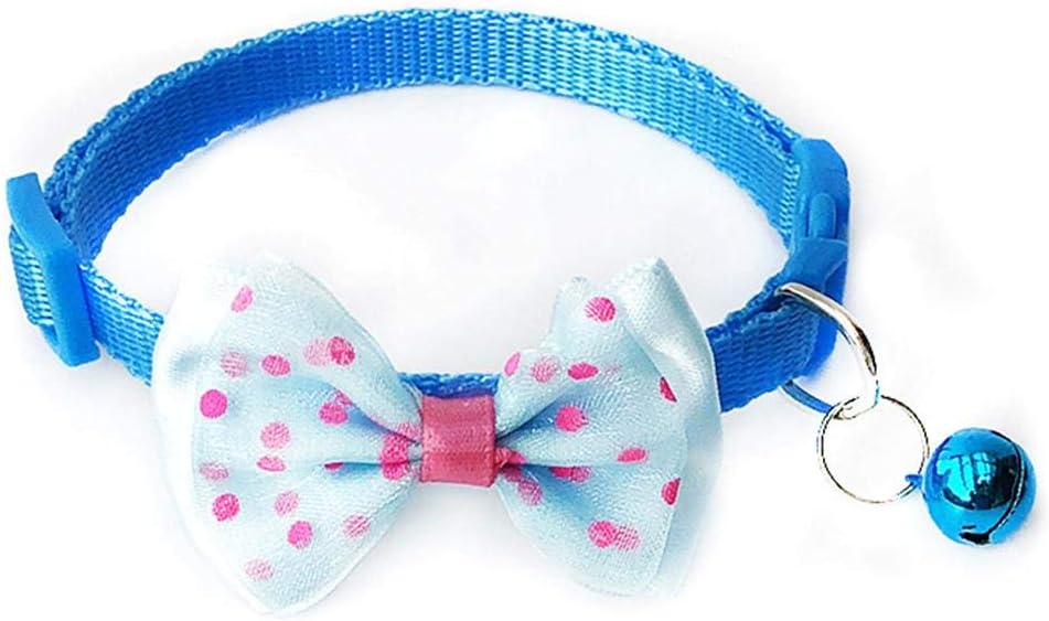 ZHUOTOP Adjustable Cat Collars Cute Bow-tie with Bell, Safety Identification Collars for Puppy Dogs, Kitten and Other Small Pets (Sky Blue)