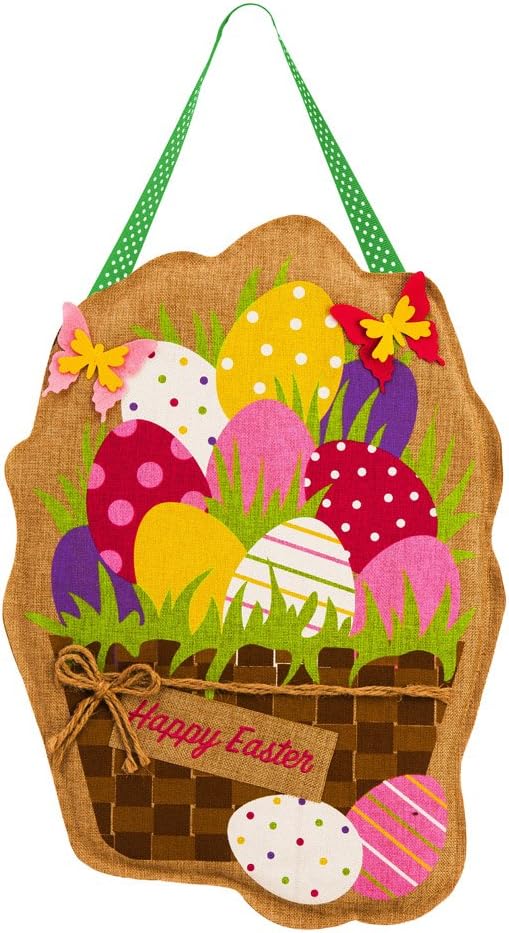 Evergreen Easter Eggs in Basket Burlap Door Decor