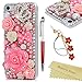iPod Touch 6th Generation Case - Mavis's Diary 3D Handmade Luxury Bling Pink Flowers with Cute Bow Shiny Crown Diamonds Clear Case Hard Cover For iPod Touch 6th Generation with Dust Plug & Crystal Pen