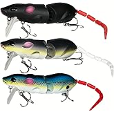 Proaovao Topwater Fishing Lures, Mouse Lures, Bass Trout Perch Musky Crappie Lures, Top Water Lures Mice Glide Bait Swimbait Hard Rat Fishing Baits Tackle Kit (AH8515-3.35" 0.53oz)