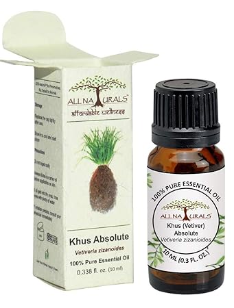 All Naturals Khus Absolute (Vetiver) Essential Oil 10ml 100% Pure for Aromatherapy, Natural Perfumes & Romance from Kerala