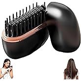 Mini Hair Straightener Brush, Wireless Rechargeable, 3-Speed Temperature Control, Portable for Home and Travel, Black (Black)