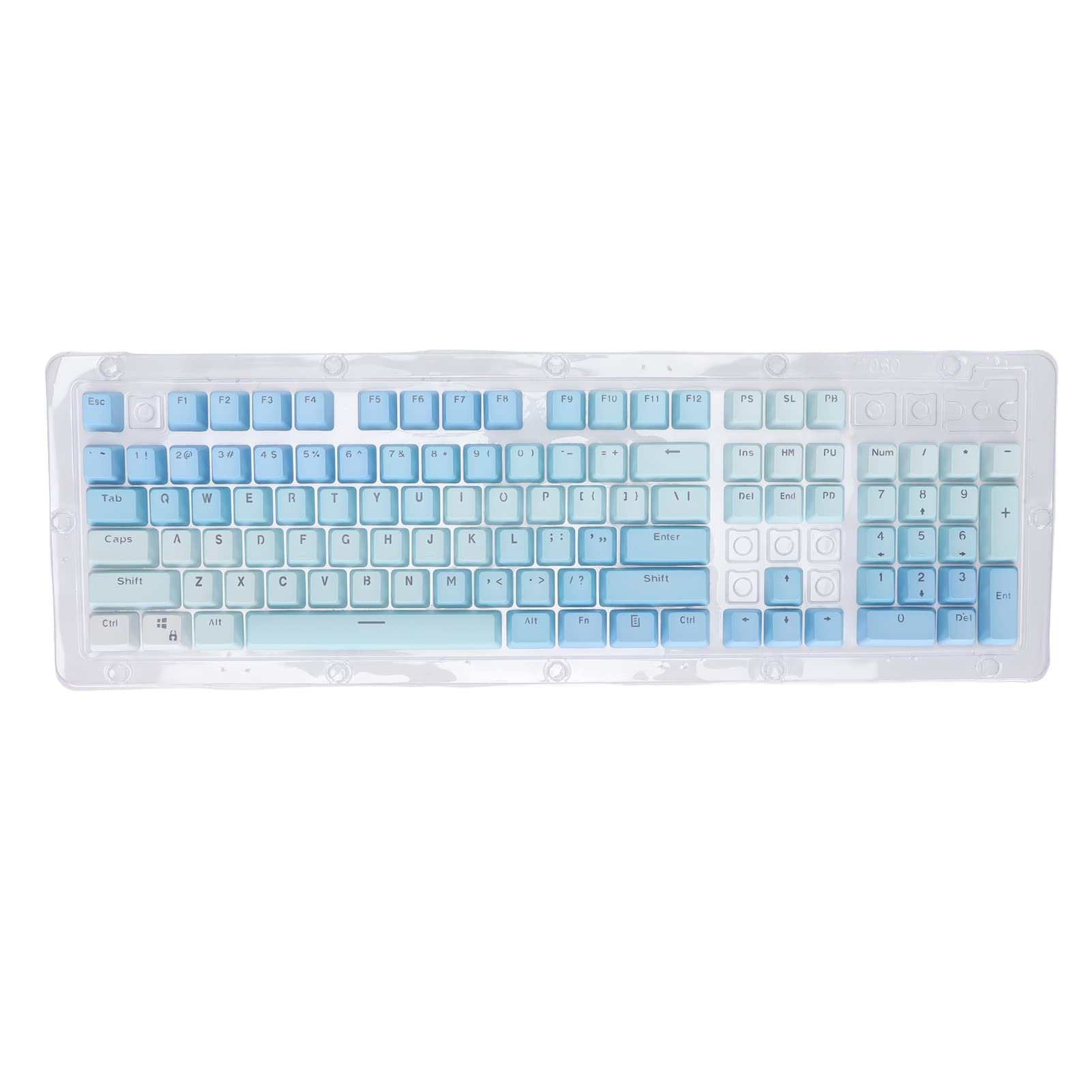 104Pcs DIY Keycaps, Two Color Translucent PBT Dream Gradient White Blue Color Replacement Ergonomic Keycaps, DIY Keyboard Keycap for 61/87/104 Keys Mechanical Keyboard for Gamer