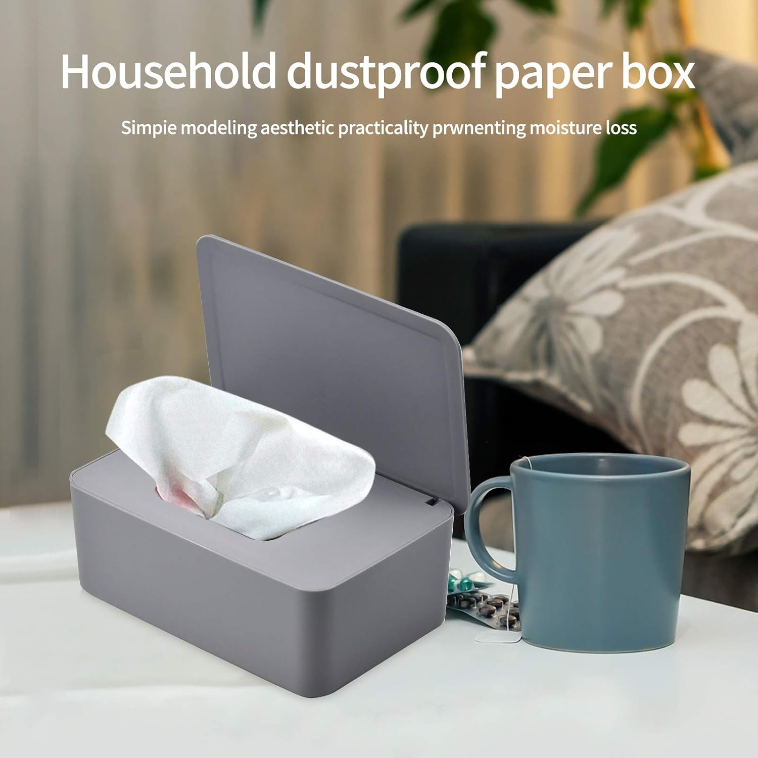 Wipes Dispenser Case Baby Wet Wipes Box Tissue Storage Case Container Plastic Napkin Box Toilet Paper Holder with Lid Seal for Home Office Car Gray - Image 4