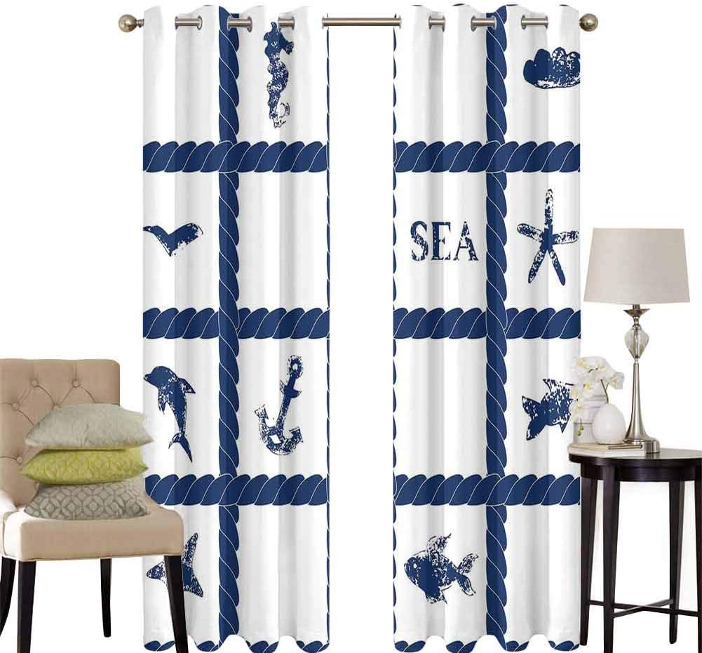 Hengshu - Cortinas náuticas con ojales para recámara, temática marina