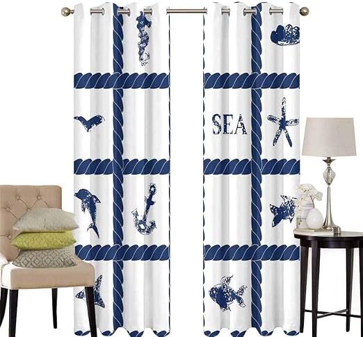 Hengshu - Cortinas náuticas con ojales para recámara, temática marina