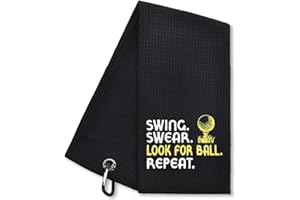 Hafhue Swing Swear Look for Ball Repeat Funny Golf Towel, Golf Gifts for Men Women, Golf Accessories for Men or Women, Birthday Gifts for Golf Fan, Retirement Gift for Men Dad Grandpa (GRM007)