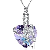 MONGAS Butterfly Urn Necklace for Ashes for Women 925 Sterling Silver Heart Crystal Condolence Cremation Jewelry Remembrance Gift for Loss