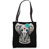 Sugar Skull Elephant Halloween Graphic Tote Bag