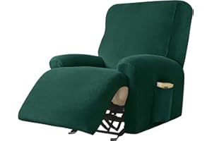 PENDEJATO Stretch Recliner Chair Covers, 4-Piece Ultra Soft Velvet Recliner Slipcovers Single Seat Couch Cover Furniture Protector with Pocket (Green)