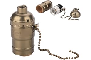 Milltrip E27 Aluminum Vintage Light Socket, Antique Pull Chain Desk Table Lamp Lighting Holder Replacement Lighting Edison Bu