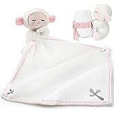 Kinlop Baptism Gifts for Baby Girl Boys Lamb Security Blankets Baptism Lamb with Christian Cross Soft Bedtime Newborn Toy(Pink)