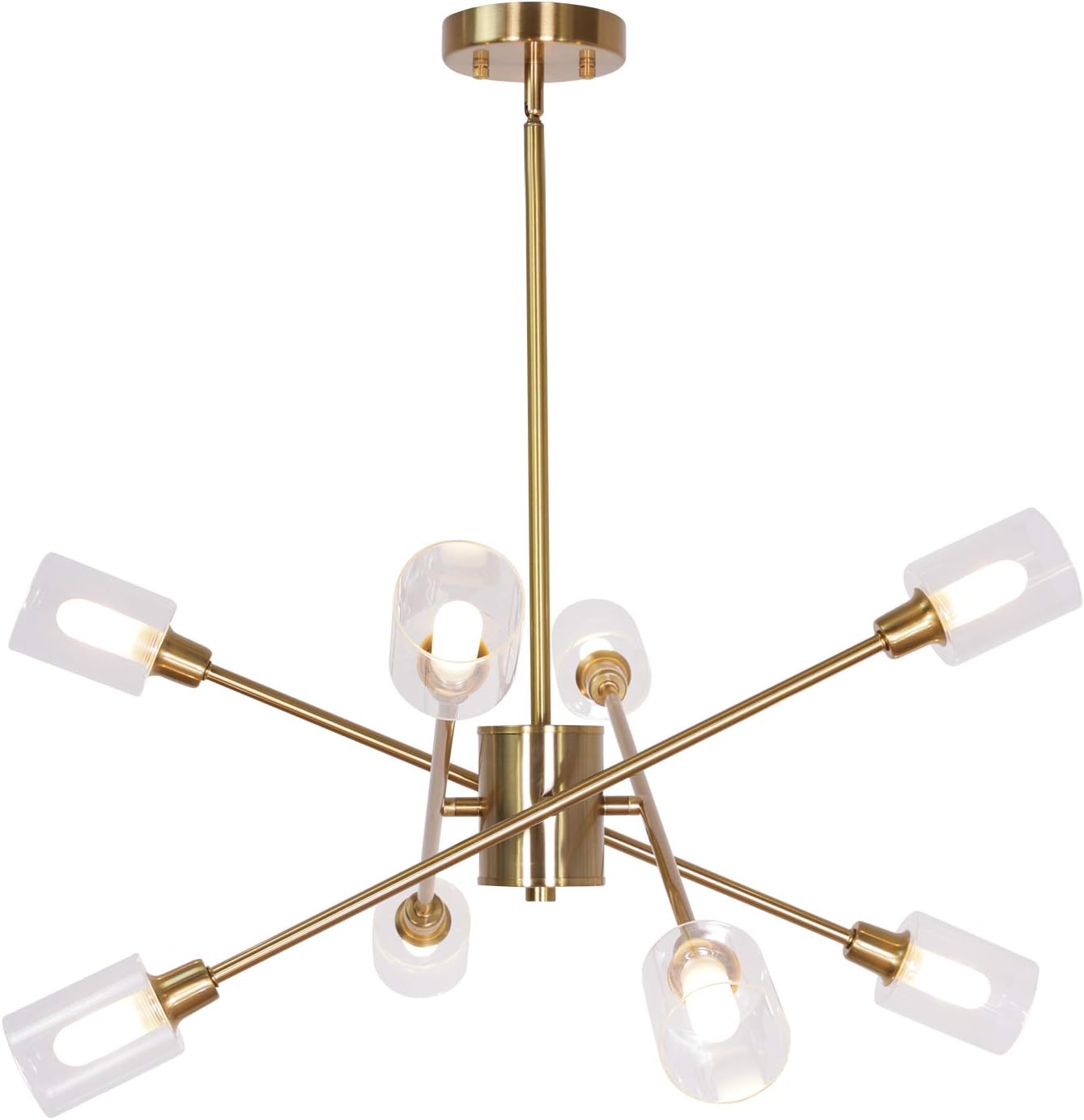 MELUCEE Brass Chandelier 8 Lights, Sputnik Light with Glass Shade Modern Pendant Light Semi Flush Mount Ceiling Light for Foyer Bedroom Dining Room, 8 Bulbs G9 Base Included