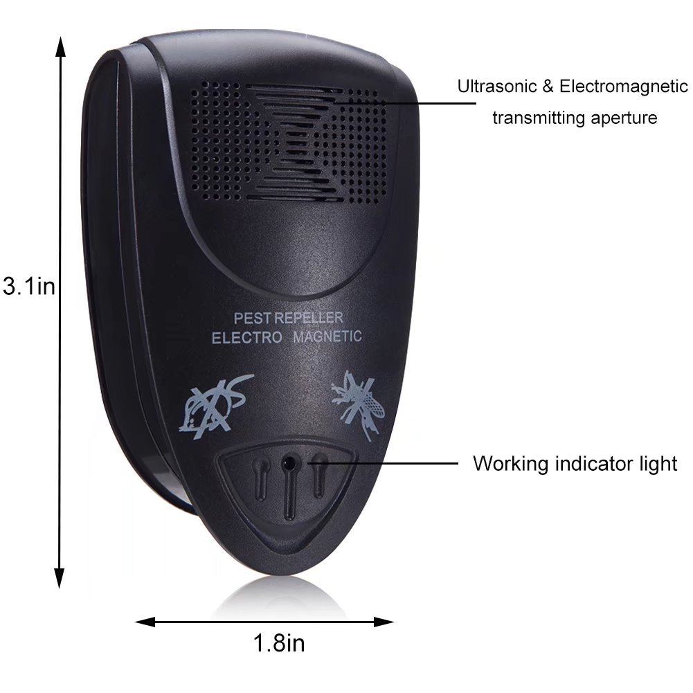 Ultrasonic Pest Repeller, Electromagnetic Pest Repeller Experts New Technology Deterrent Rodents Spiders Bed Bugs Rats Ants Mice Fleas Pet Friendly Device - Black 1 Pack
