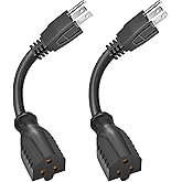 Extension Cord, 2 Pack Right Angle Plug 1 Foot 18 Gauge Heavy Duty, 3 Prong Short Flat Plug Extension Cords Weatherproof Powe