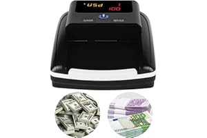 BISOFICE Counterfeit Bill Detector, Portable Money Counter Machine, Automatic Money Detection USD Euro by UV/MG/IR/Image/Paper/Quality/Size/Thickness, Suitable for Small Businesses Stores, Save Time