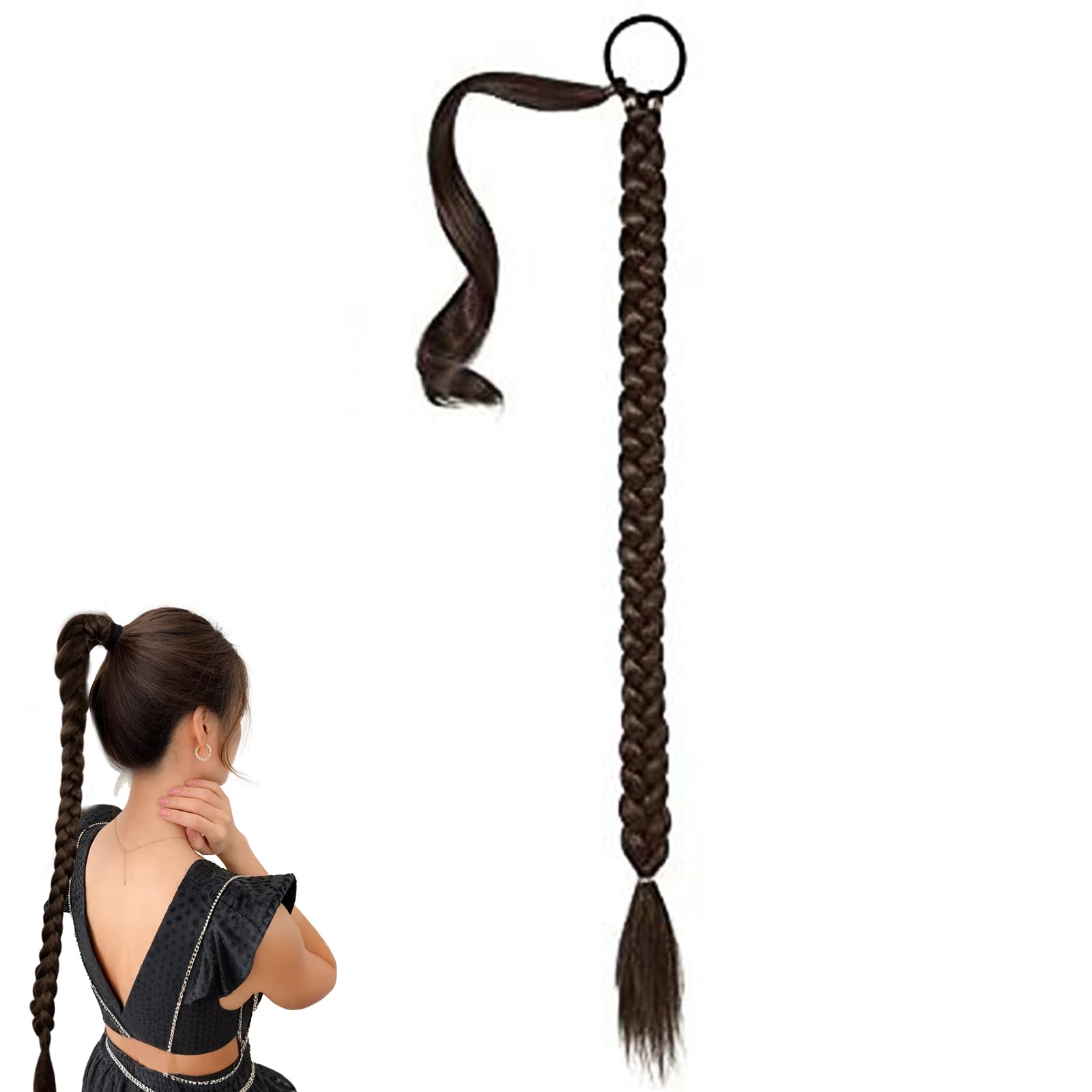 Traziewell Braids Hair Extension Long Braided Ponytail Straight Wrap Around Hair Extensions for Women Synthetic Hairpieces for Daily Wear Party High Temperature, 0406